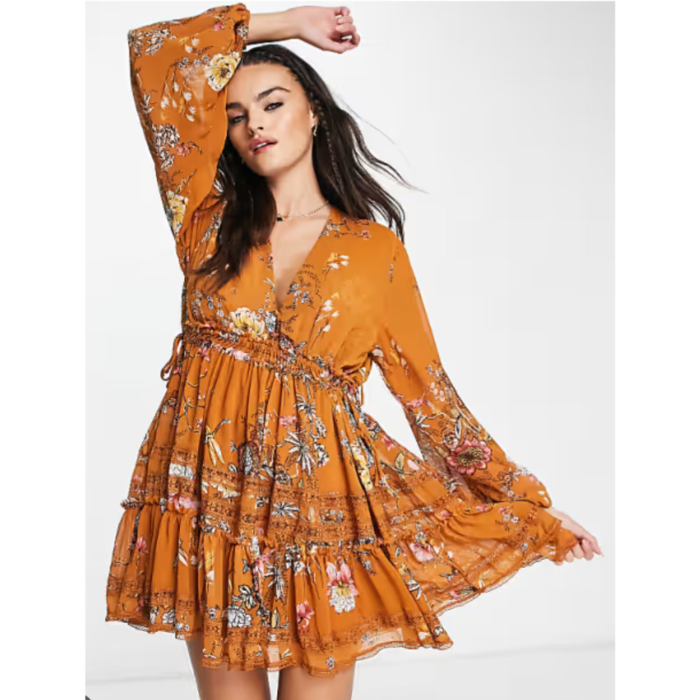 NEW FREE PEOPLE TOPAZ COMBO CHERRY BLOSSOM BOHO MINI DRESS SZ S
